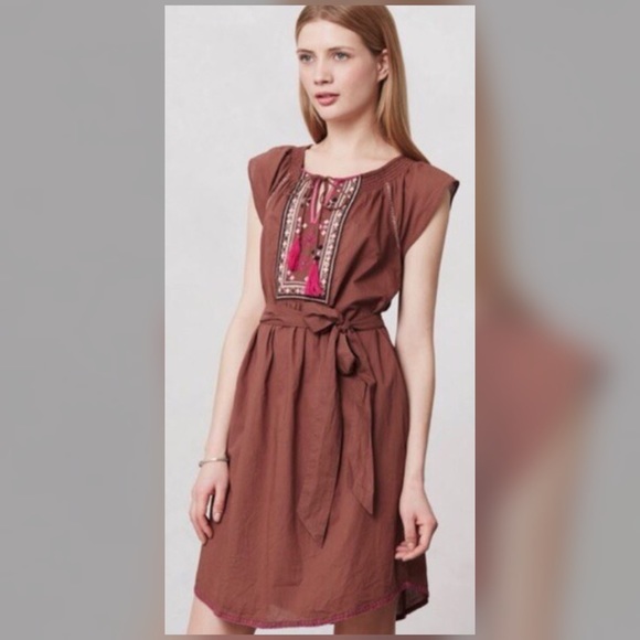 Anthropologie Dresses & Skirts - Maeve Brown Dress Embroider Marbella Anthropologie